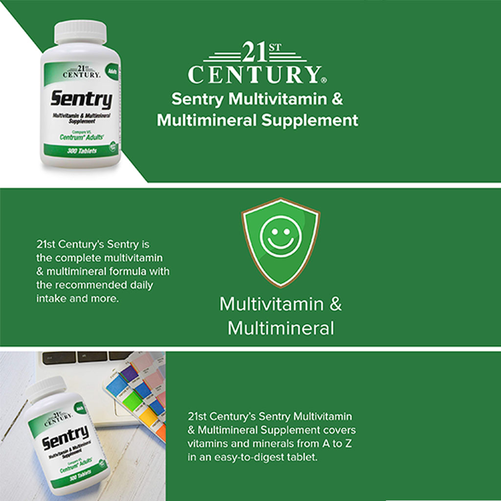 21st Century Sentry Multivitamin + Multimineral Tablets For Overall Wellness, Pack of 300's