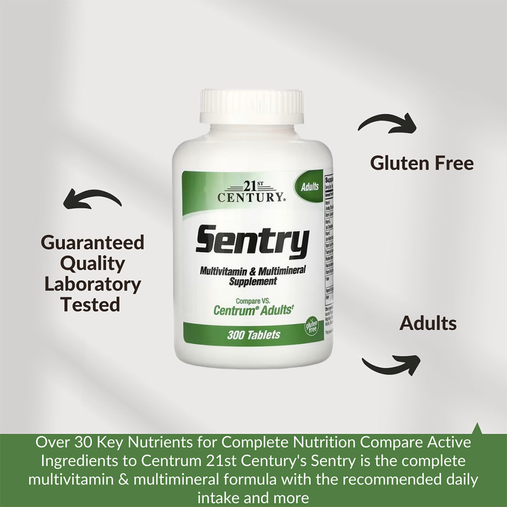 21st Century Sentry Multivitamin + Multimineral Tablets For Overall Wellness, Pack of 300's