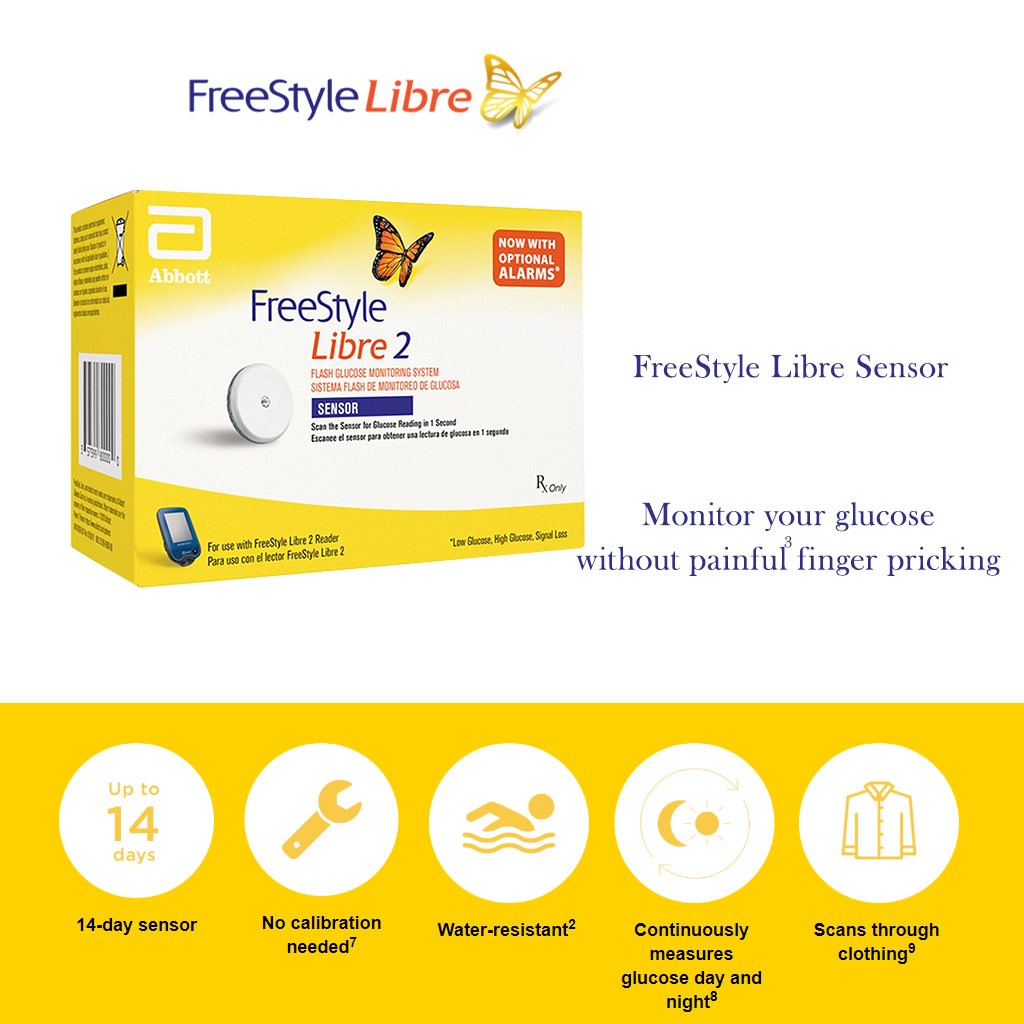 Freestyle Libre 2 Sensor For Continuous Glucose Monitoring, Pack of One Sensor