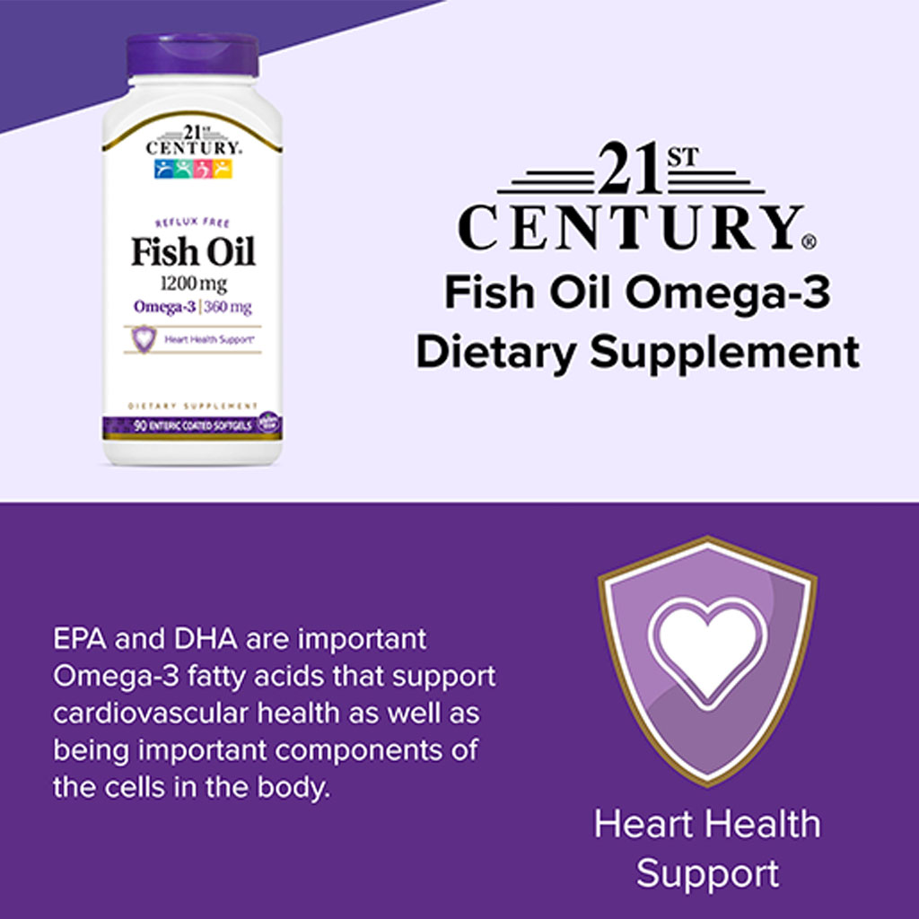 21st Century Omega 3 Fish Oil 1200mg Softgel For Heart Health, Pack of 90's