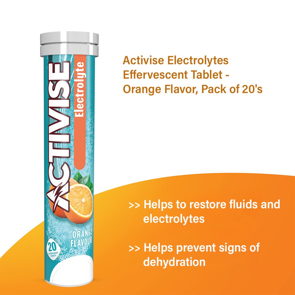 Activise Electrolytes Effervescent Tablets, Orange Flavor, Pack of 20's