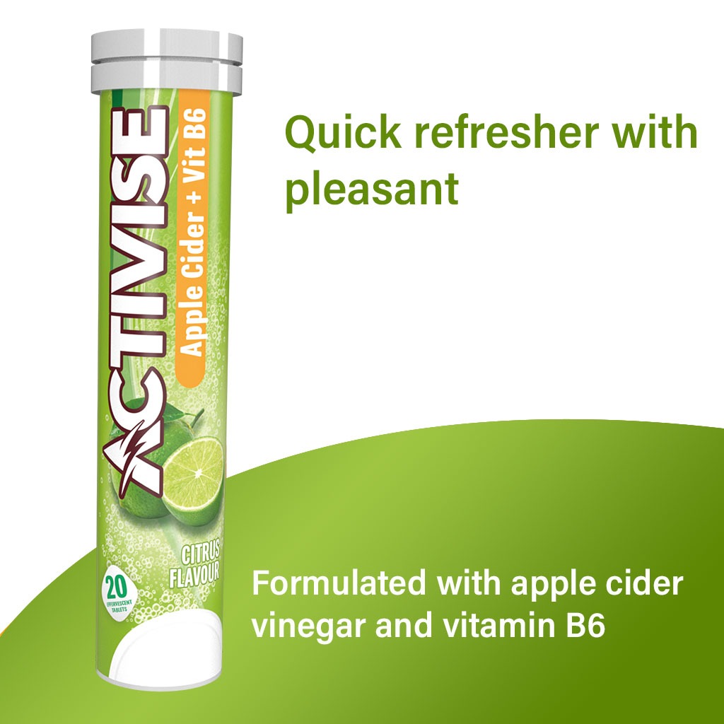 Activise Apple Cider Vinegar plus Vitamin B6 Effervescent Tablets, Citrus Flavor, Pack of 20's