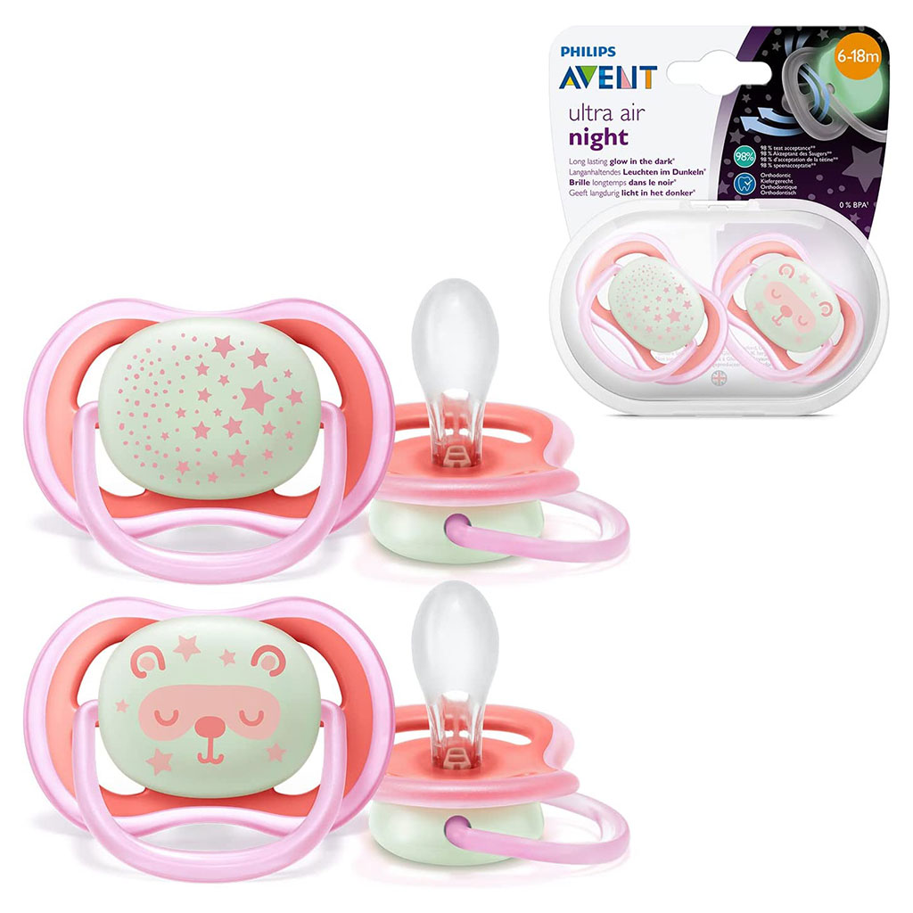 Philips Avent Ultra Air Silicone Soother Night Time For 6-18 Months Baby Girl, Pack of 2's
