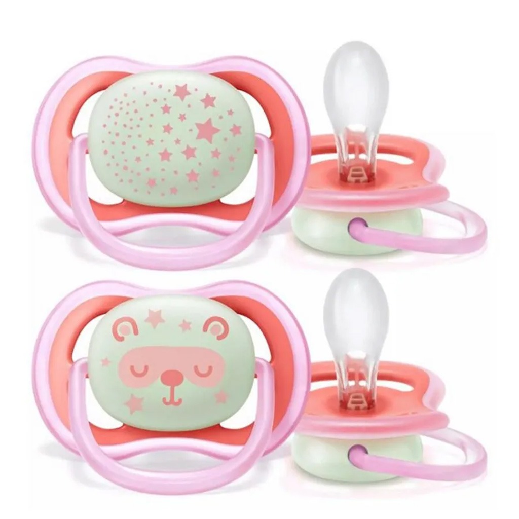 Philips Avent Ultra Air Silicone Soother Night Time For 6-18 Months Baby Girl, Pack of 2's