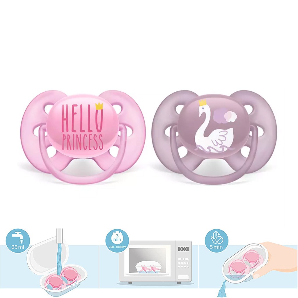 Philips Avent Ultra Soft Soother Deco For 6-18 Months Baby Girl, Pack of 2's