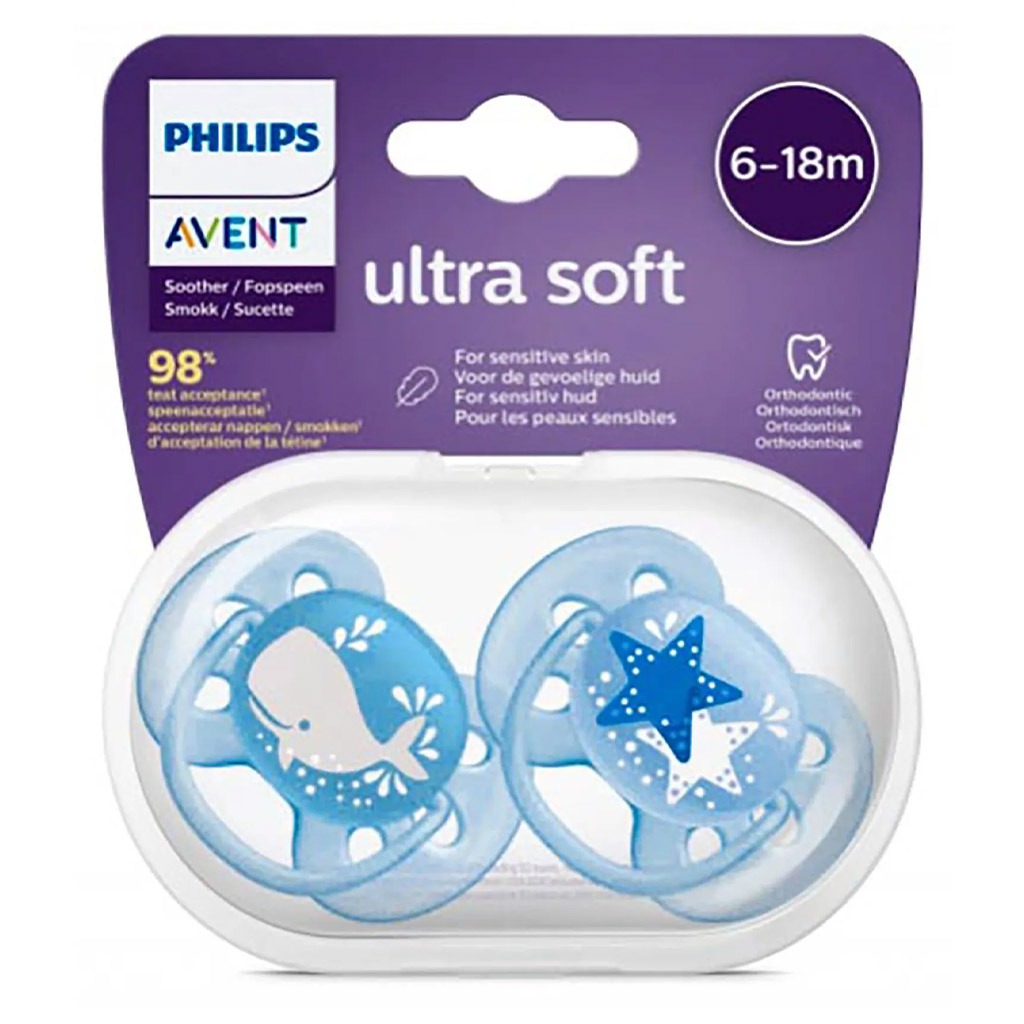 Philips Avent Ultra Soft Soother Deco For 6-18 Months Baby Boy, Pack of 2's