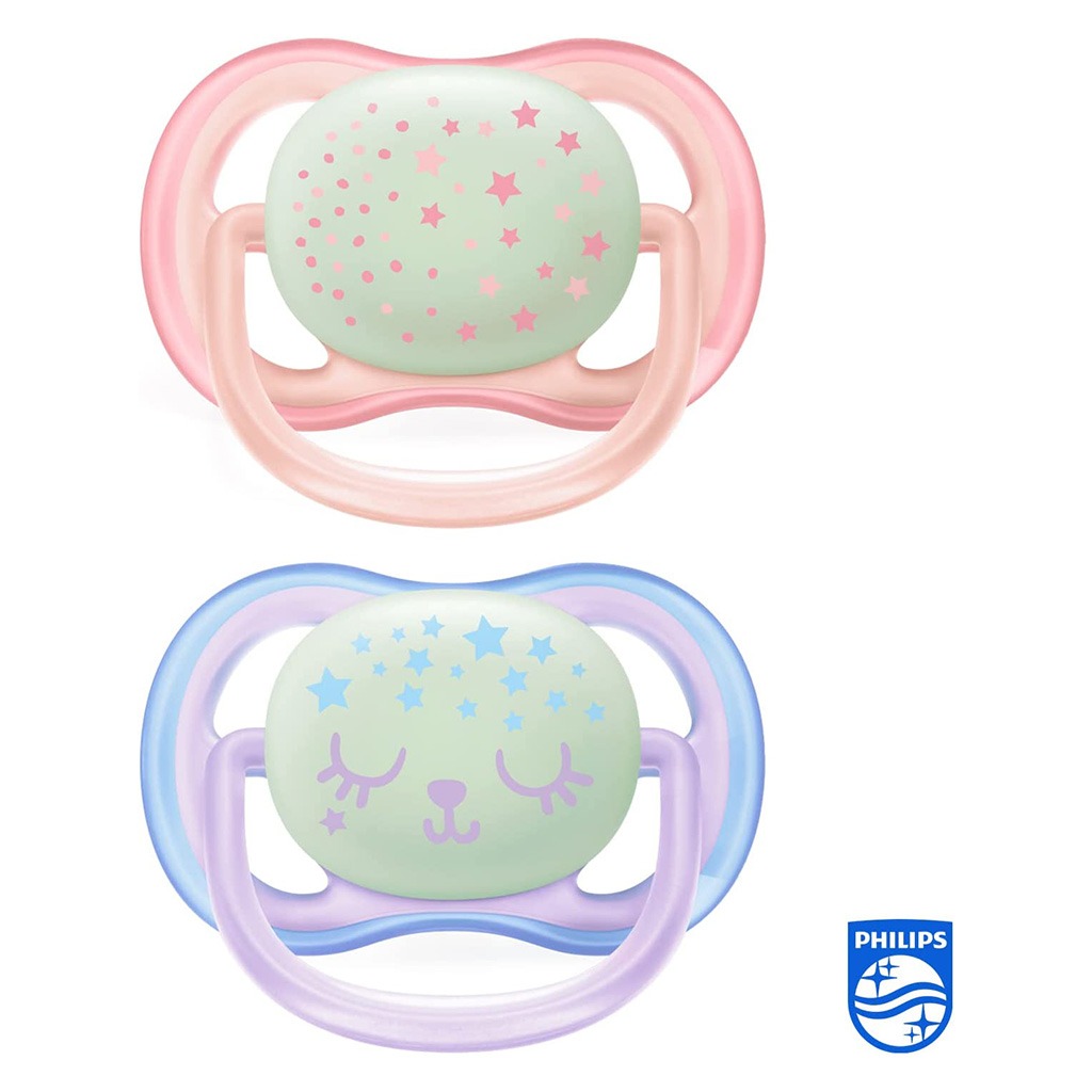Philips Avent Ultra Air Silicone Soother Night Time For 0-6 Months Baby Girl, Pack of 2's
