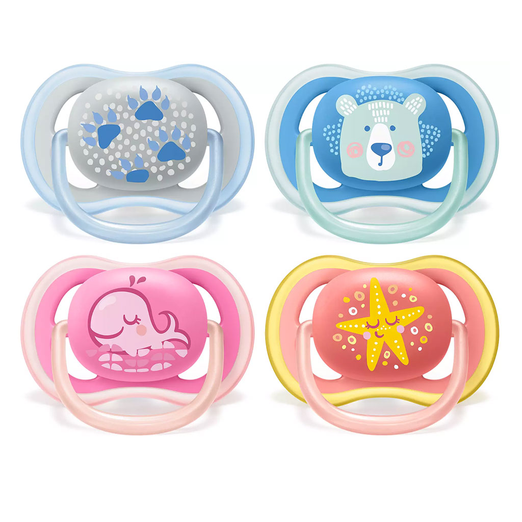 Philips Avent Ultra Air Silicone Freeflow Soother For Babies 6-18 Months Deco SCF085/06, Pack of 2's - Assorted