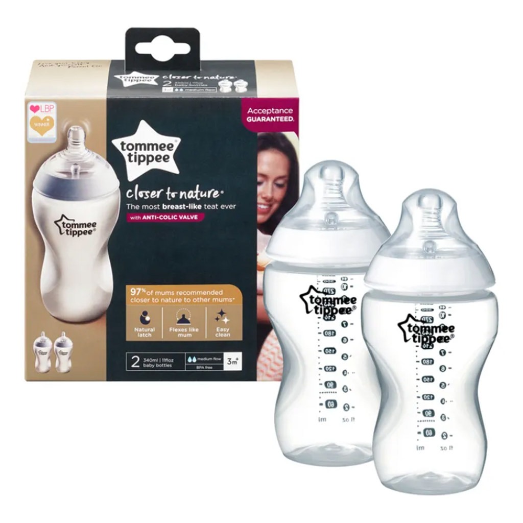 Tommee Tippee Closer To Nature Feeding Bottle Clear 340ml-Pack Of 2