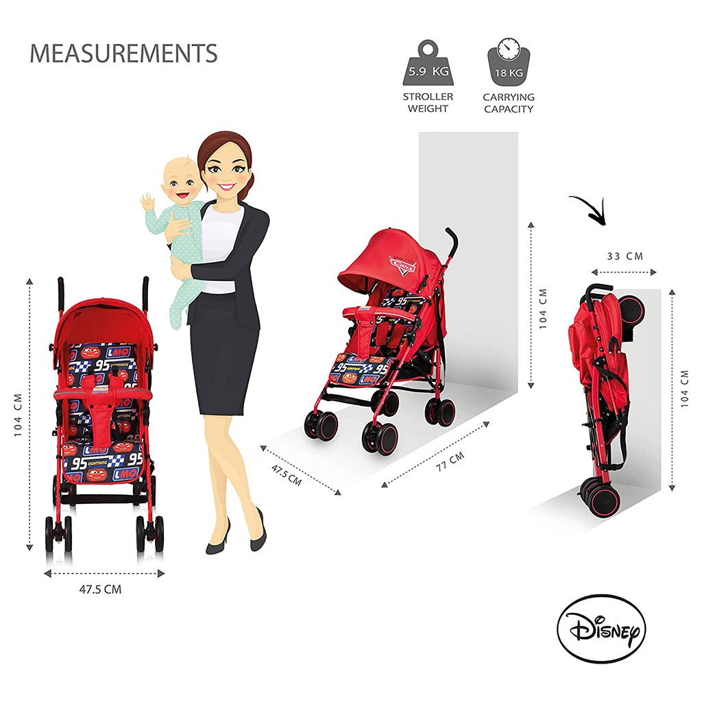 Disney Cars Lightning McQueen Lightweight Adventure Stroller + Storage Cabin For 0 - 36 Months Baby - B818B Cars