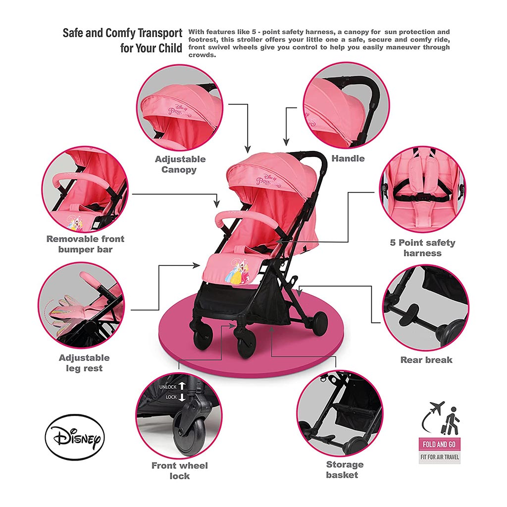 Disney Princess Light Weight Travel Stroller For 0 - 36 Months Baby - S101 Princess