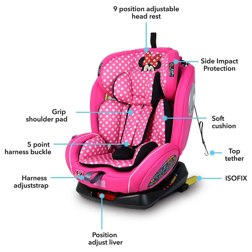 Disney Minnie Mouse 4-In-1 Car Seat For Baby & Kids Up to 36 Kg YC06- Minnie -A