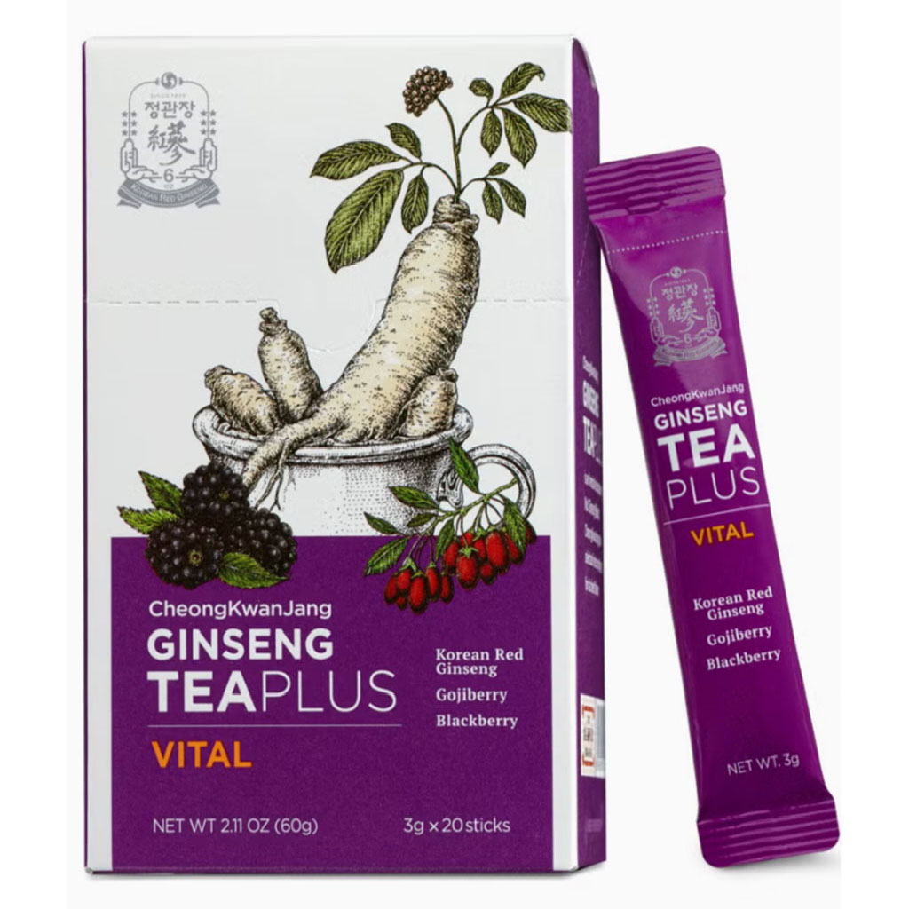 Cheongkwanjang Korean Red Ginseng Teaplus Vital Herbal Tea Powder Sticks For Overall Health & Energy, Pack of 3g x 20Sticks