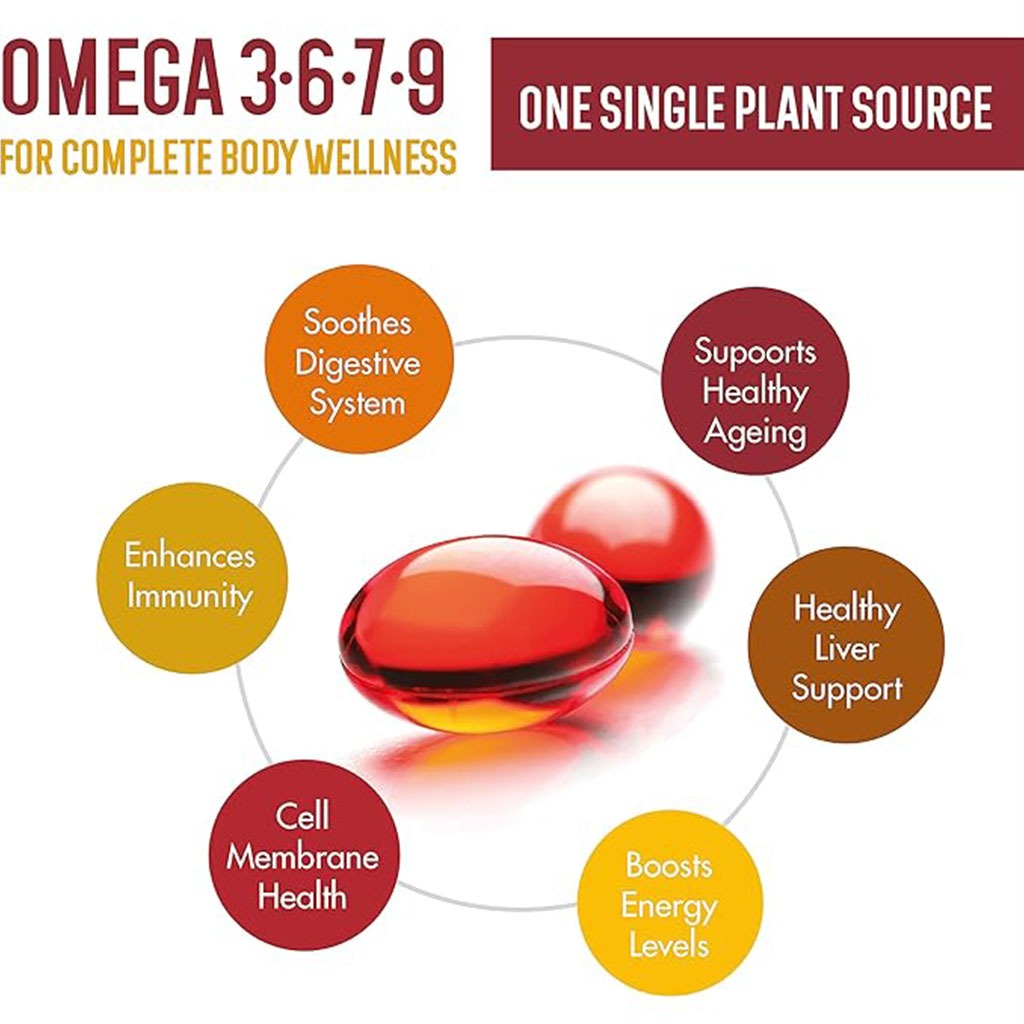 Berryheal Life Oil Omega 3-6-7-9 Sea Buckthorn Berry Oil Vegan Capsules For Immunity & Whole Body Wellness Pack of 60's