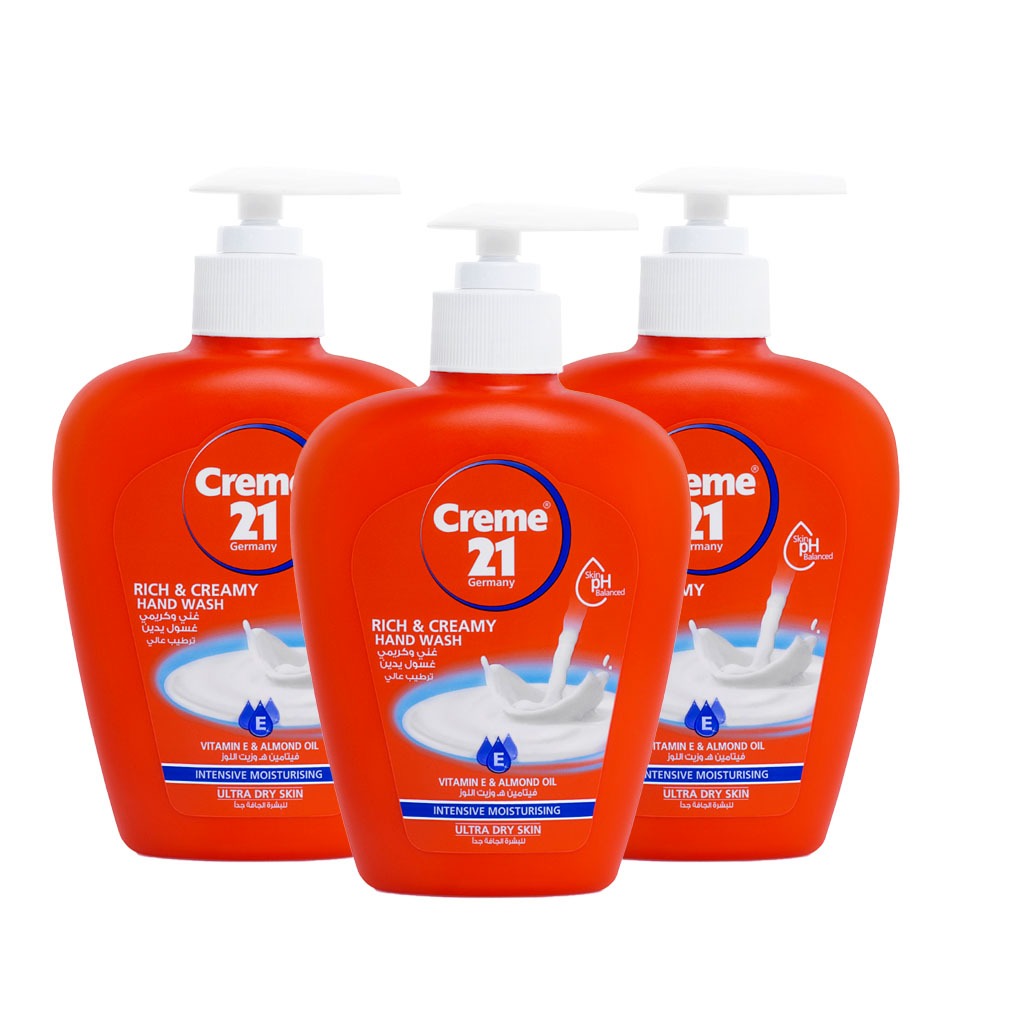 Creme 21 Rich & Creamy Intensive Moisturizing Hand Wash For Ultra Dry Skin 250ml, Value Pack of 3's