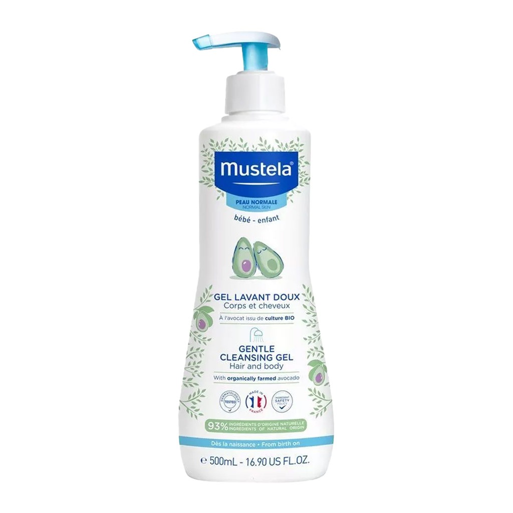 Mustela Baby Skin Care Essentials With Mustela Baby Gentle Cleansing Gel, Hair & Body Wash For Normal Skin 500ml + Mustela Baby Hydra Bebe Soothing Moisturizing Body Lotion 300ml, Promo Pack of 2 Pieces