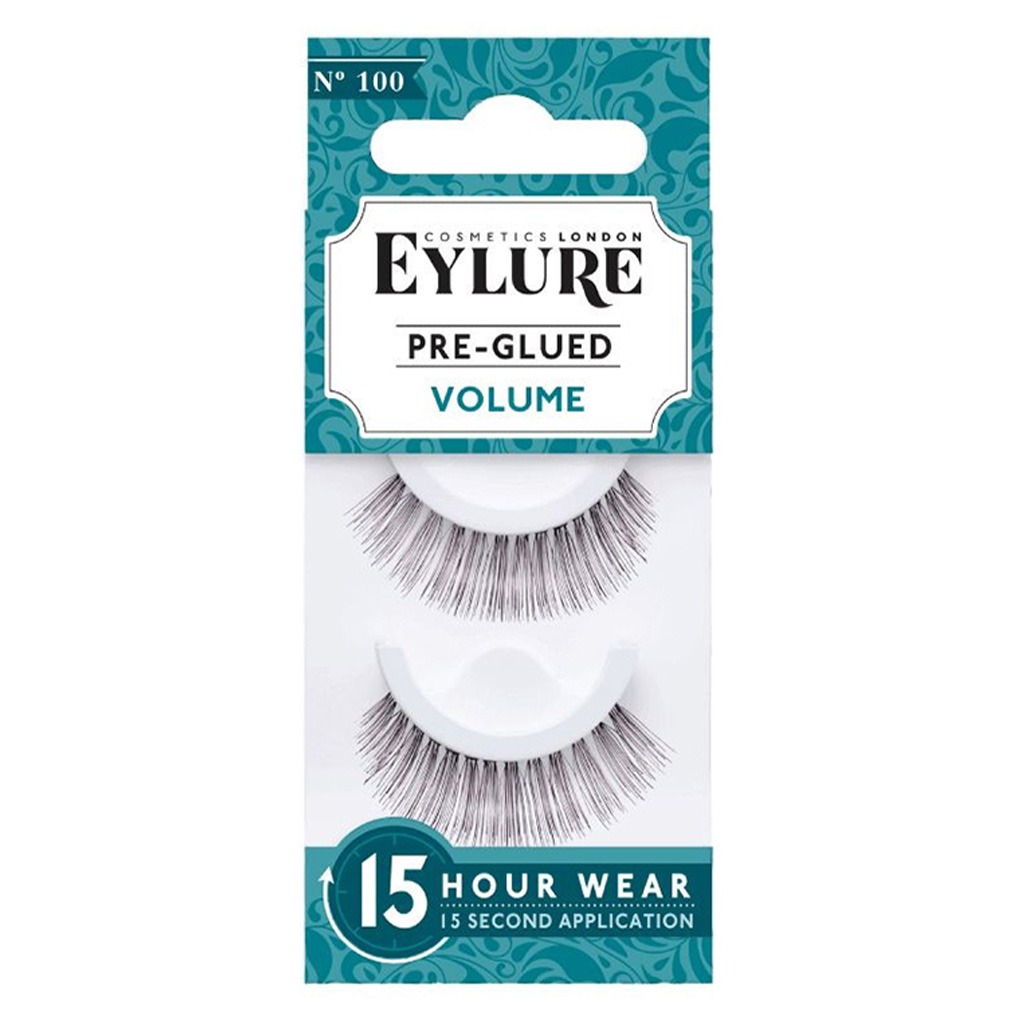 Eylure Pre-Glued False Eye Lashes 15Hr Wear- Volume No. 100, Pack of 1 Pair