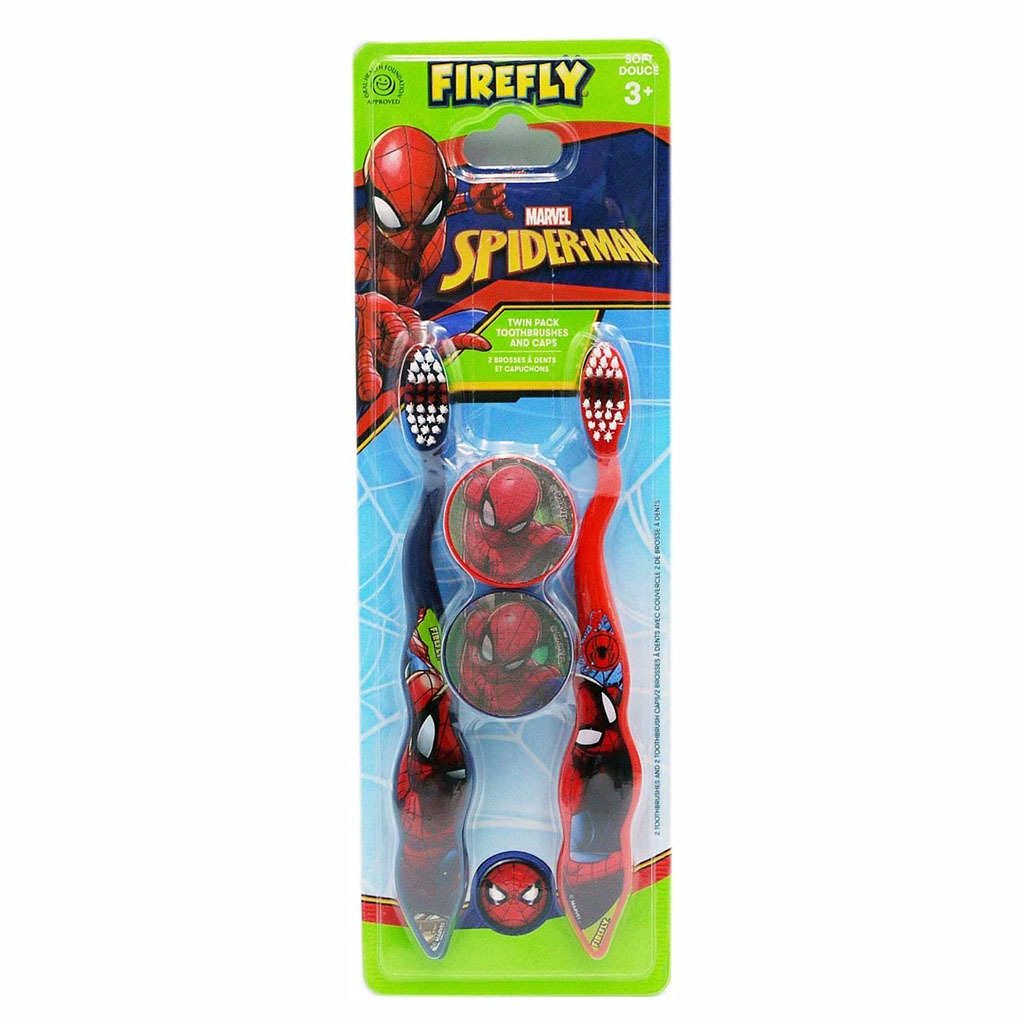 Firefly Spiderman 2 Toothbrushes And 2 Caps Twin Pack For 3+ Year Kids