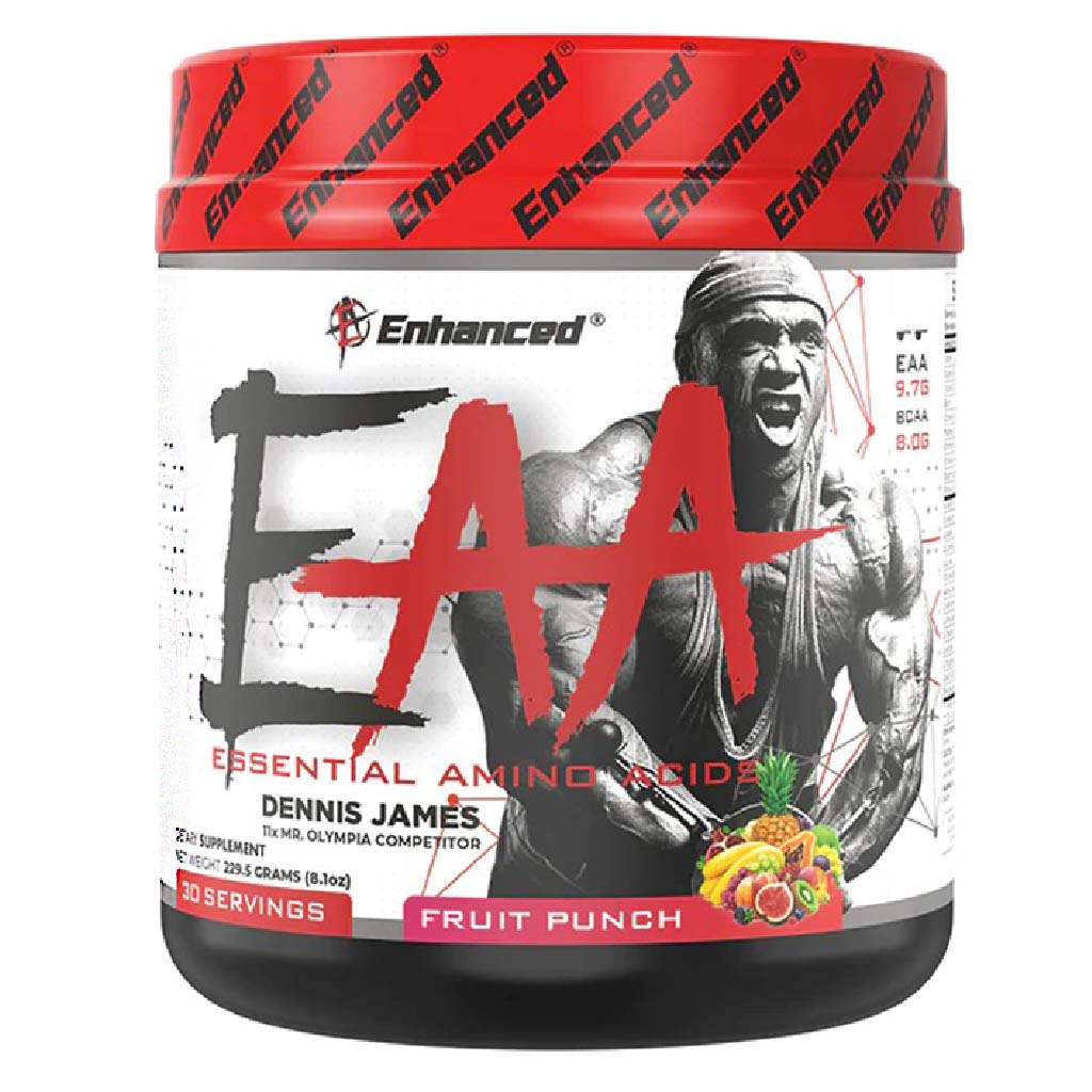 Enhanced Labs Dennis James’ EAA Essential Amino Acids & BCAA, Mass & Strength Builder Formula, Fruit Punch 230g