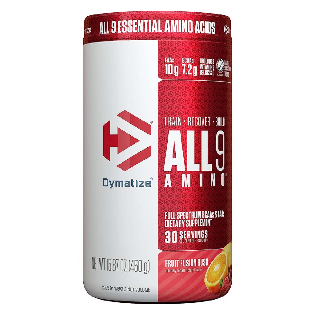 Dymatize All 9 Amino Full Spectrum BCAAs & EAAs Sports Supplement For Recovery, Fruit Fusion Rush 450g