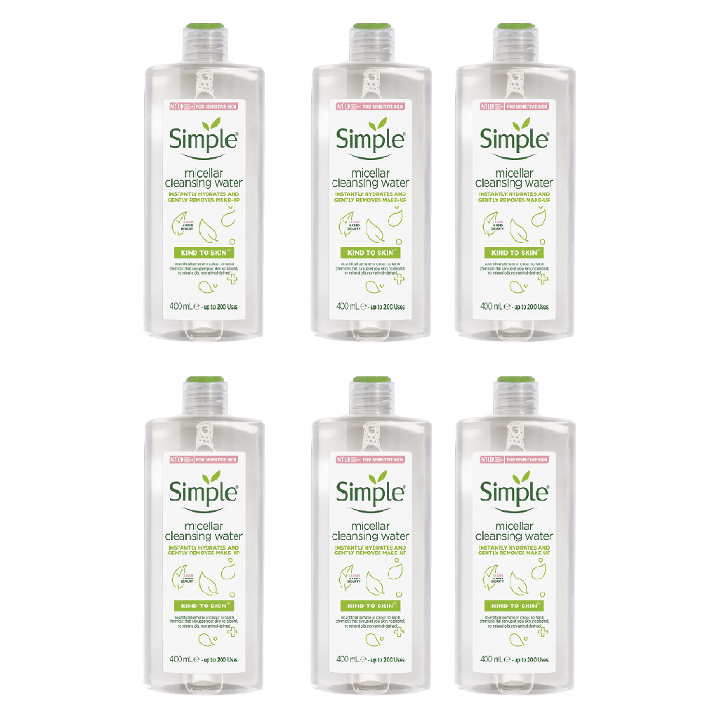 Simple Kind To Skin Micellar Cleansing Water For Sensitive Skin 400ml, Value Pack Of 6's