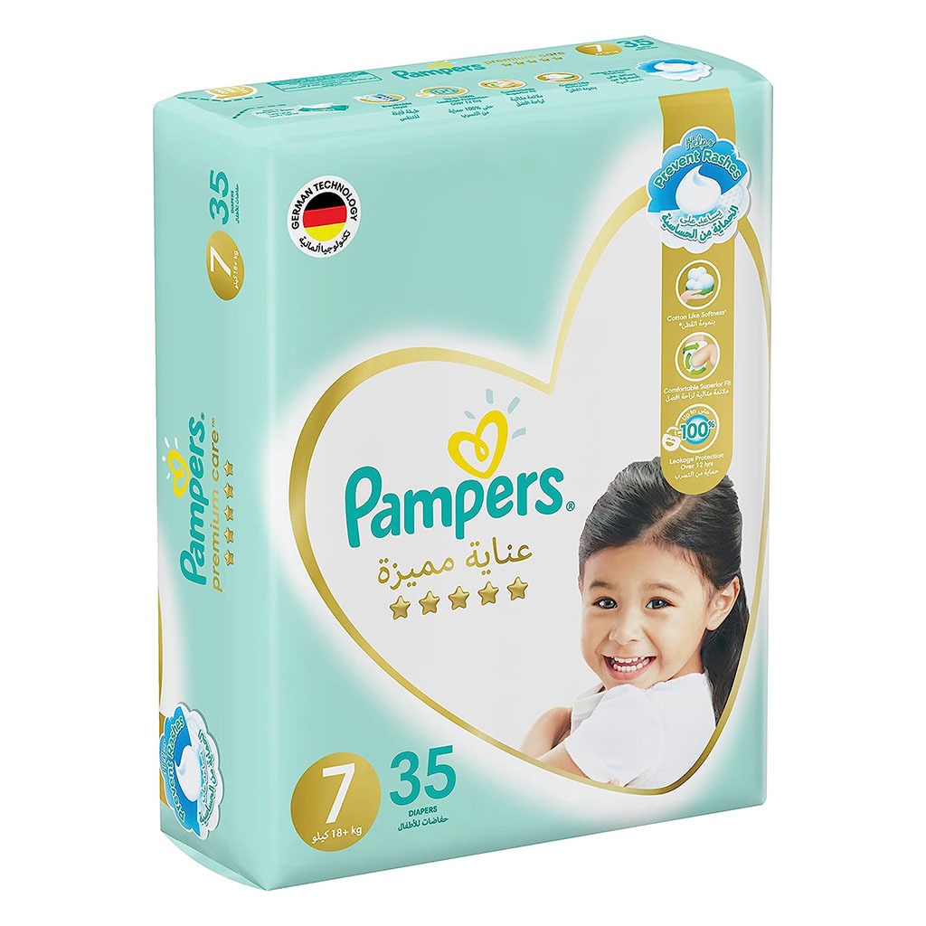 Pampers Premium Care The Softest Best Skin Protection Baby Diapers, Size 7 For 18+kg Baby, Pack of 35's