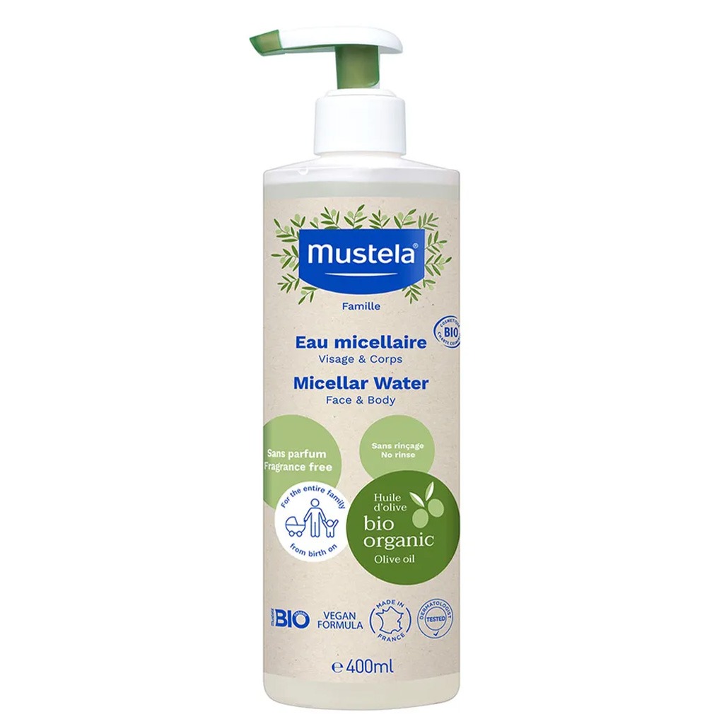 Mustela Bio Organic No-Rinse Fragrance-Free Baby Micellar Cleansing Water For Face And Body 400ml