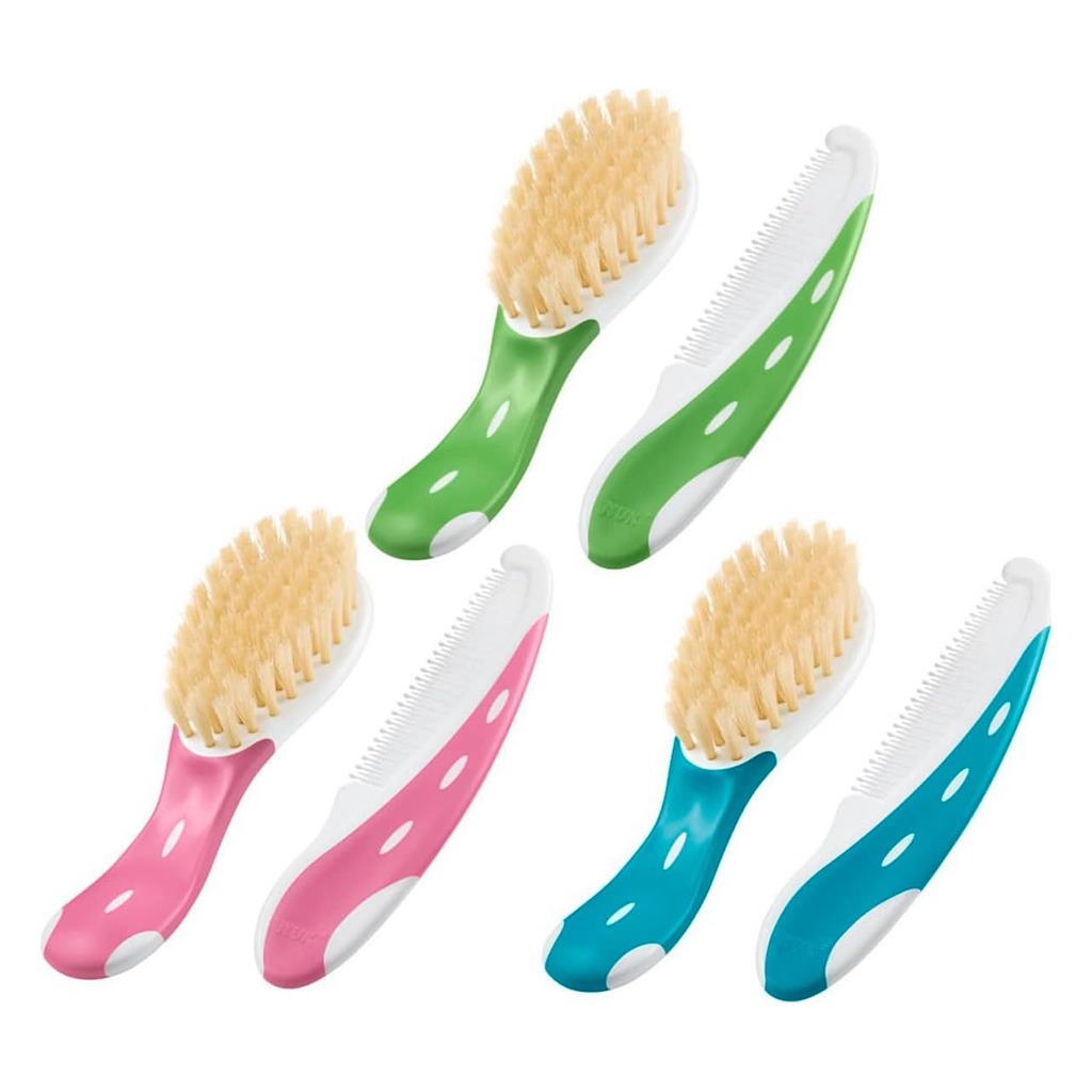Nuk Baby Hairbrush With Comb For Sensitive Baby Skin, Assorted Pack of 2 Pieces