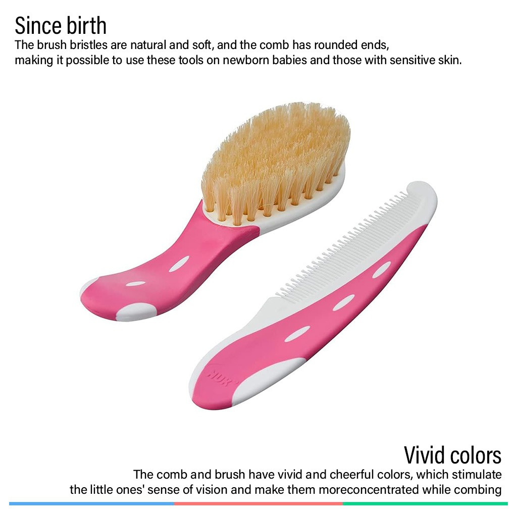 Nuk Baby Hairbrush With Comb For Sensitive Baby Skin, Assorted Pack of 2 Pieces