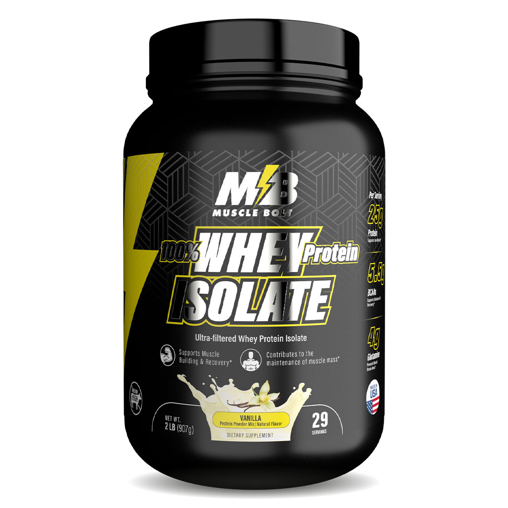 Muscle Bolt 100% Whey Protein Isolate Protein Powder Mix With BCAAs & Glutamine, Vanilla Flavor 2lb