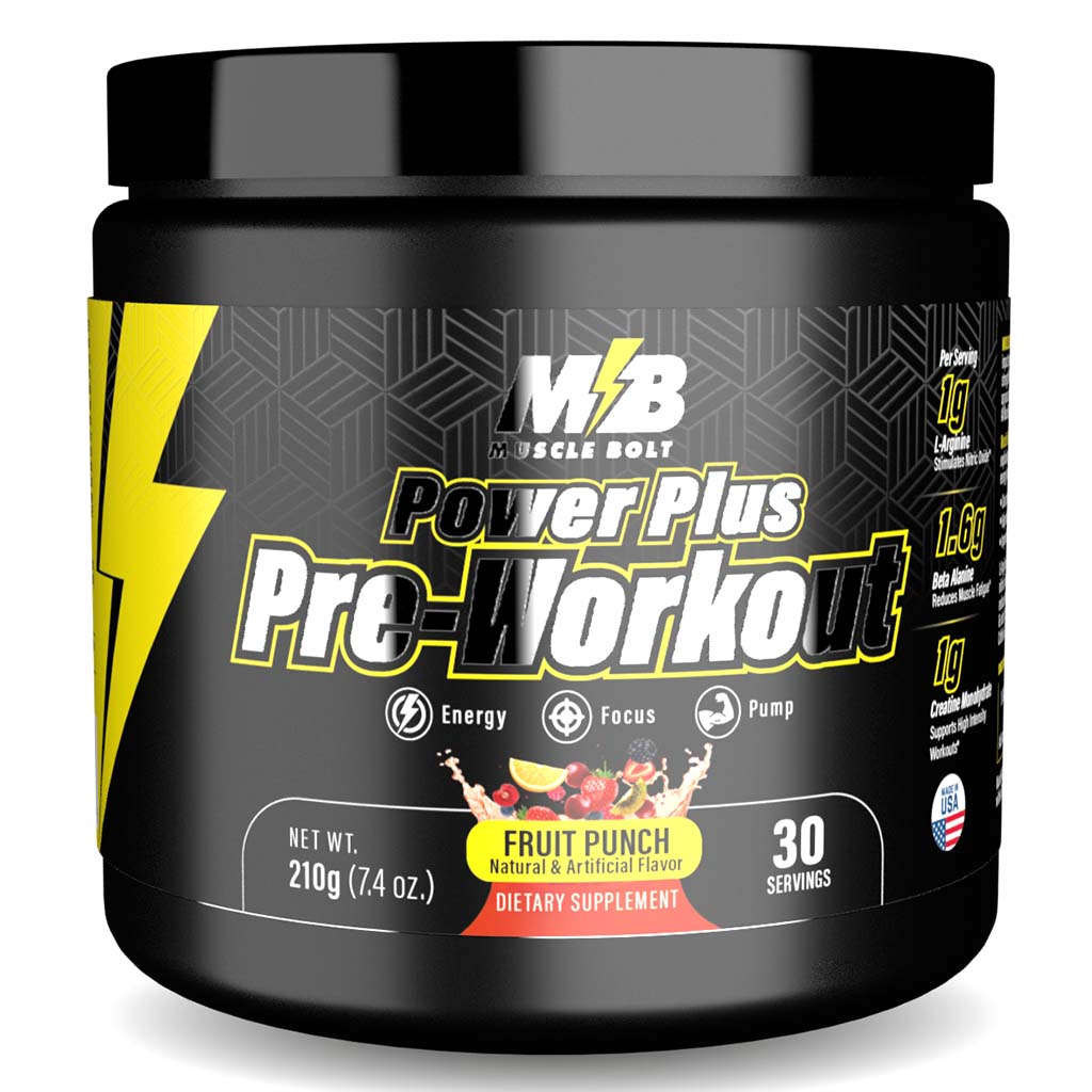 Muscle Bolt Power Plus Pre-Workout Supplement Powder With L- Arginine, Beta Alanine & Creatine Monohydrate - Fruit Punch 210g