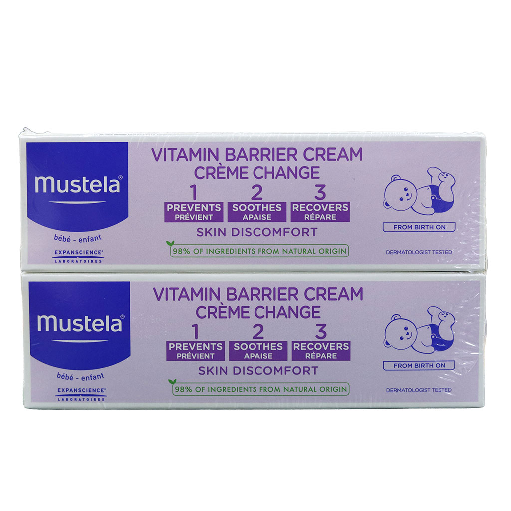 Mustela 1 2 3 Vitamin Barrier Baby Nappy Cream 2 x 50ml, Promo Pack of 2's