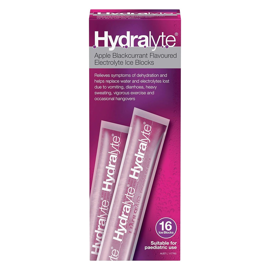 Hydralyte 62.5ml Electrolyte Ice Blocks For Dehydration, Apple Blackcurrant Flavor, Pack of 16's