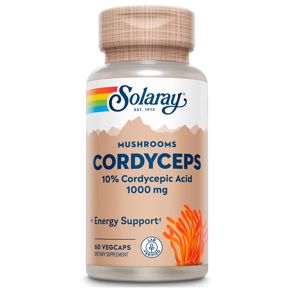 Solaray Mushrooms Cordyceps 10% Cordysepic Acid 1000mg Veg Capsules For Energy Support, Pack of 60's